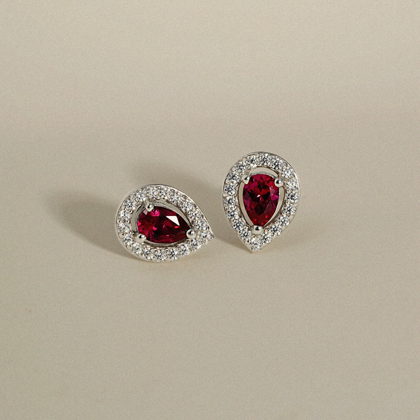 Red Pear Stud Earrings