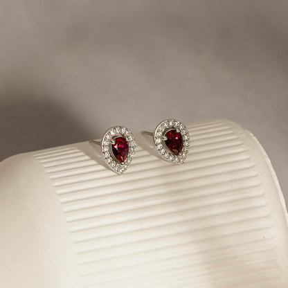 Red Pear Stud Earrings